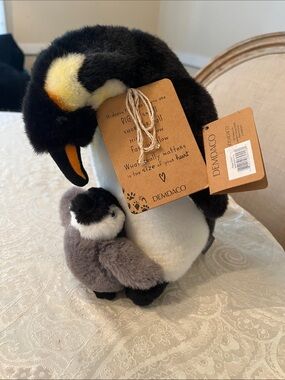 Demdaco Black, White & Gray Emperor Penguin Plush with Chick NWT